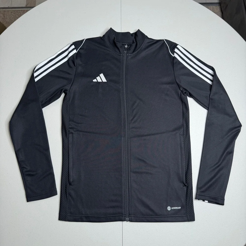 Adidas Mens Small Aeroready Tiro Track Jacket Black White Striped Slim Fit
